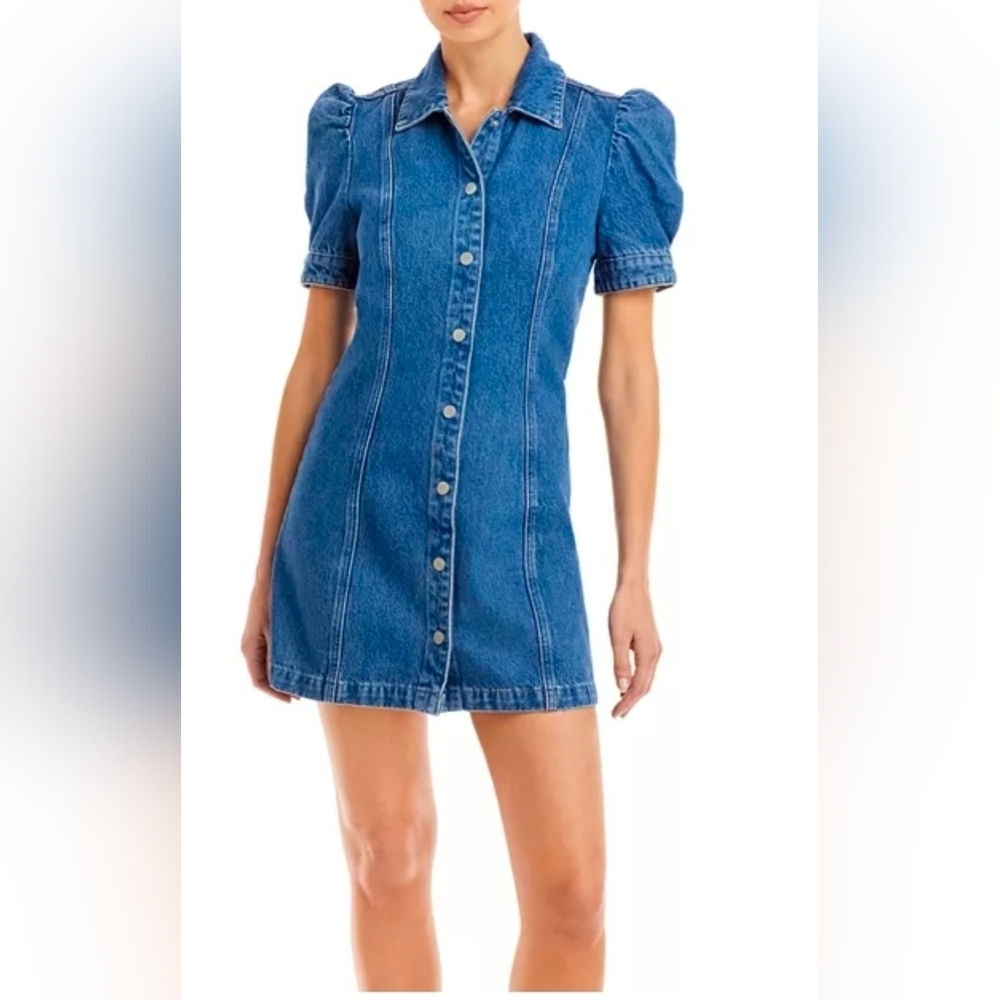 Blank Nyc Women’s Denim Puff Sleeve Mini Dress Front Snap Button S